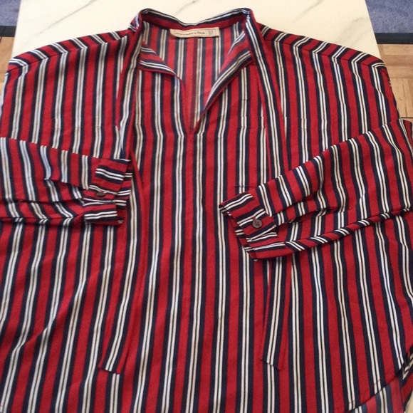 Abercrombie and Fitch maroon, white, and navy striped blouse, XS - Picture 1 of 5